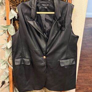 Rachel Zoe Black Faux Leather Sleeveless Blazer Vest